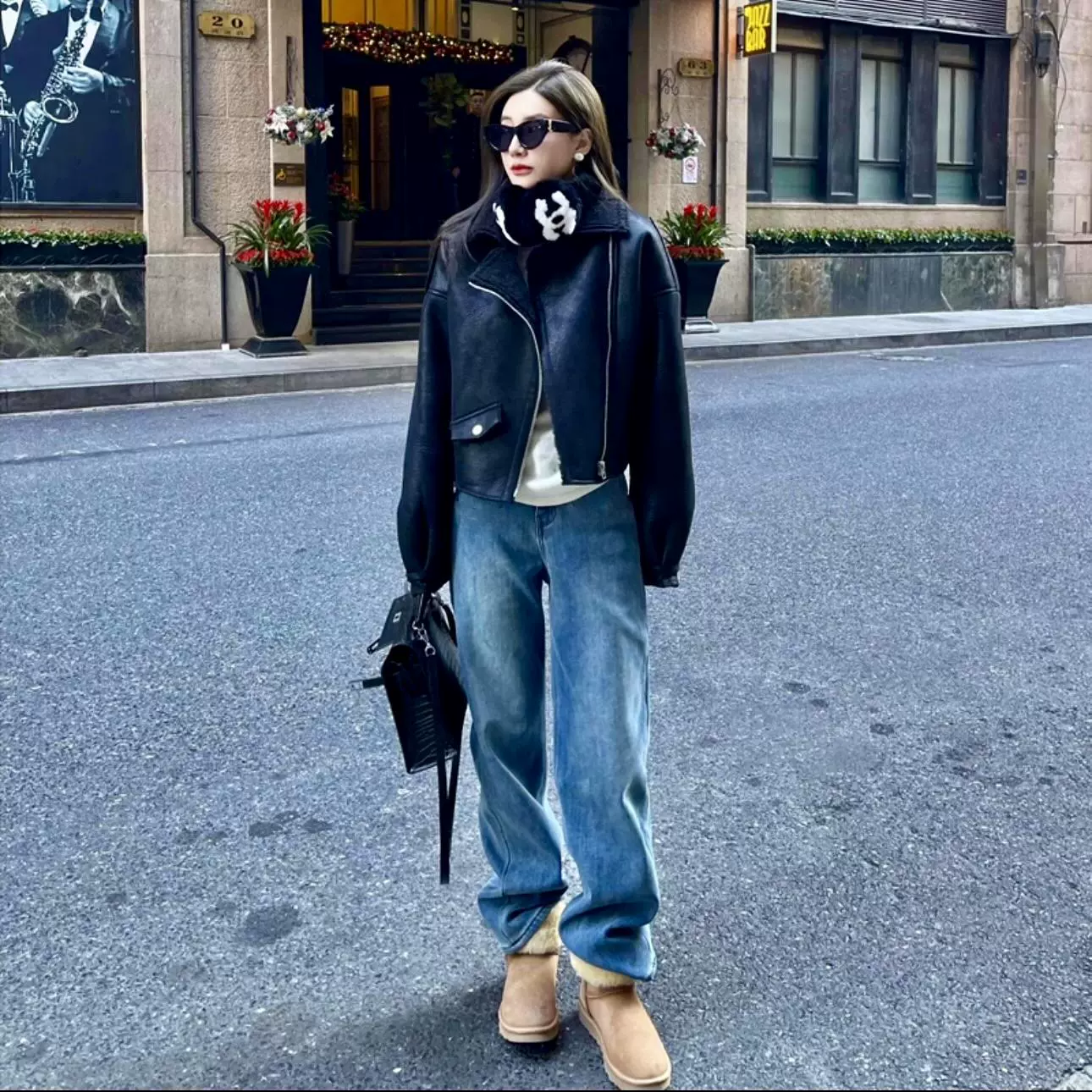 2024 осень и зима плюшевые широкие джинсы женские узкие узкие версии с высокой талией