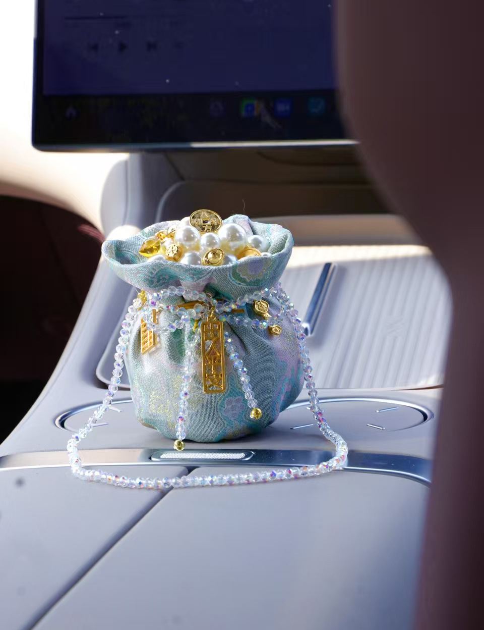 Fortune Bowl, Lucky Bag, Car Bamboo Charcoal Bag Pendant, Car Cup Holder Ornament, Safe Journey Car Bamboo Carbon Decoration