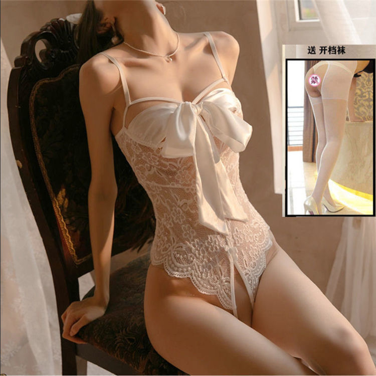 Lencería sexy gratis de arco sexy divertido pequeño pecho apretado coqueta pasión tentación de extremo abierto Mono para las mujeres más el tamaño