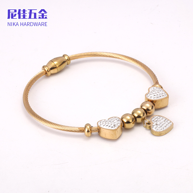 Pulsera personalizada de acero de titanio chapada en oro 18K, incrustada con diamantes y cuentas magnéticas
