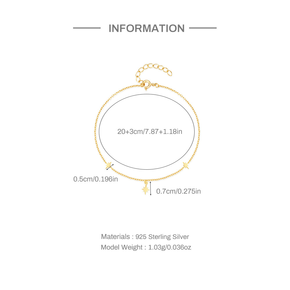 4g Weight Anklet Classification 1 Piece Quantity Holiday, Daily Occasion 925 Sterling Silver Material Star Pattern Women's Gender Casual, Simple Style Style Wholesale Jewelry Casual Simple Style Star 925 Sterling Silver Anklet 无