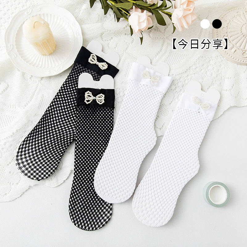 Летние тонкие детские knee socks с бантом, средняя длина, стиль Lolita