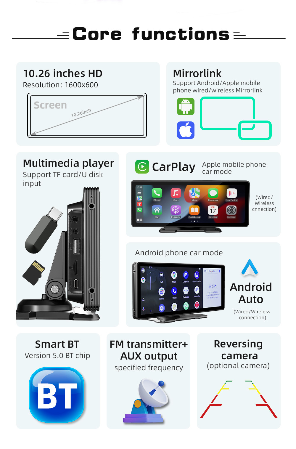 10.26-inch new smart screen central console dashcam car navigation wireless carplay portable car screen