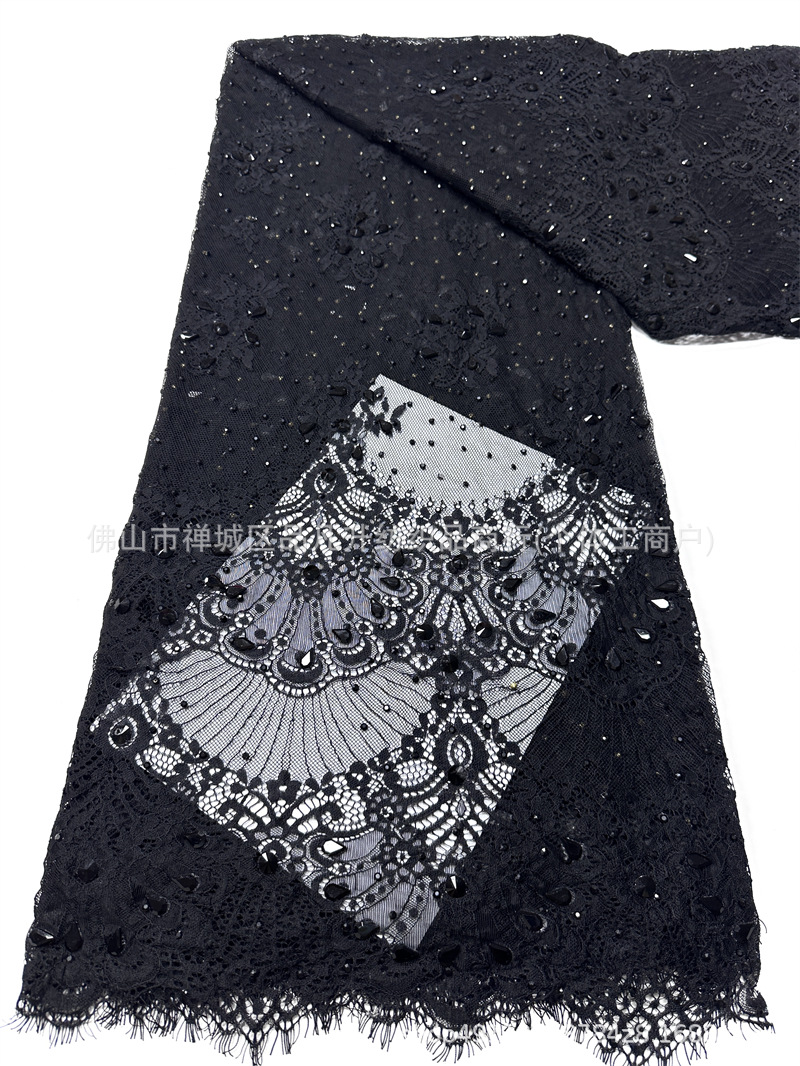 Tejido de encaje retro francés bordado rosa claro tela de malla de perlas de clavos vestido de boda