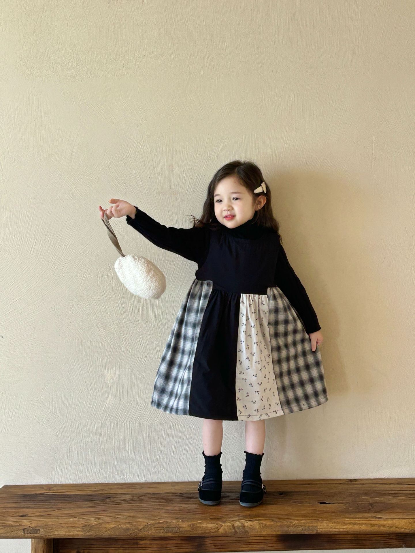 2024 winter new children‘s clothing korean style children‘s clothing girls‘ color matching quilted vest skirt winter dress thick