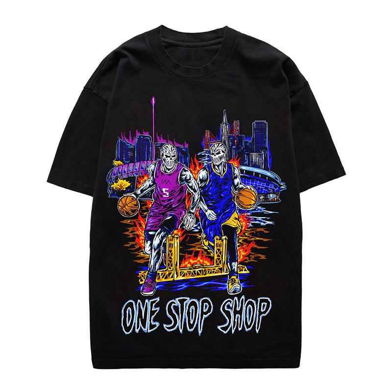 Clash of the Golden State Warriors Heavyweight Pure Cotton Street Hip-Hop Crew Neck Summer Drop Shoulder Universal Unisex American T-Shirt