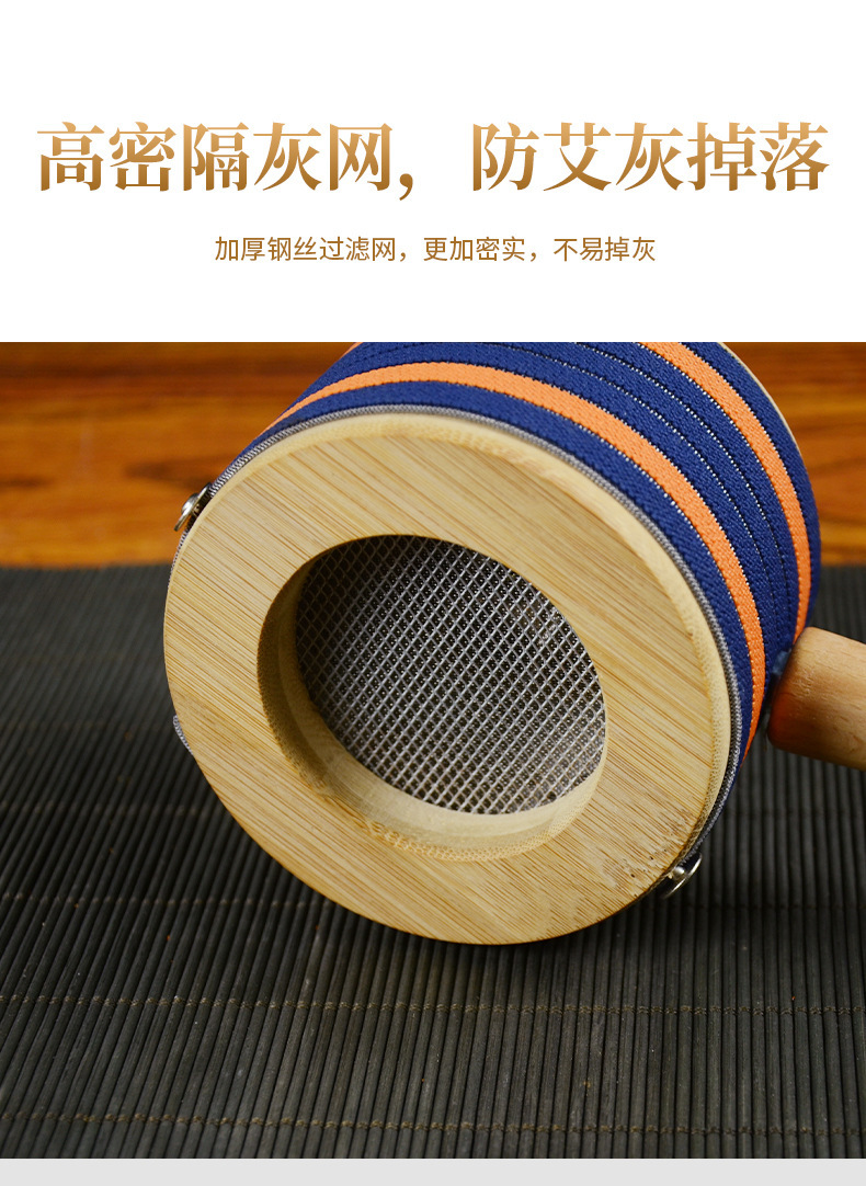 Smokeless Moxa Jar Handheld Moxibustion Box Portable Wooden Ai Jiu Tool with Strap for Home Warming Care in use