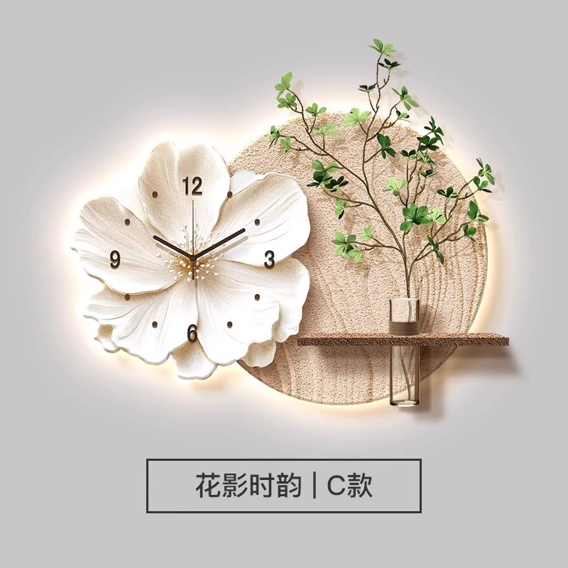 水耕栽培緑植物レストラン装飾絵画クリエイティブ壁時計リビングルームのテレビの背景壁掛け絵画 2025 新しい立体時計