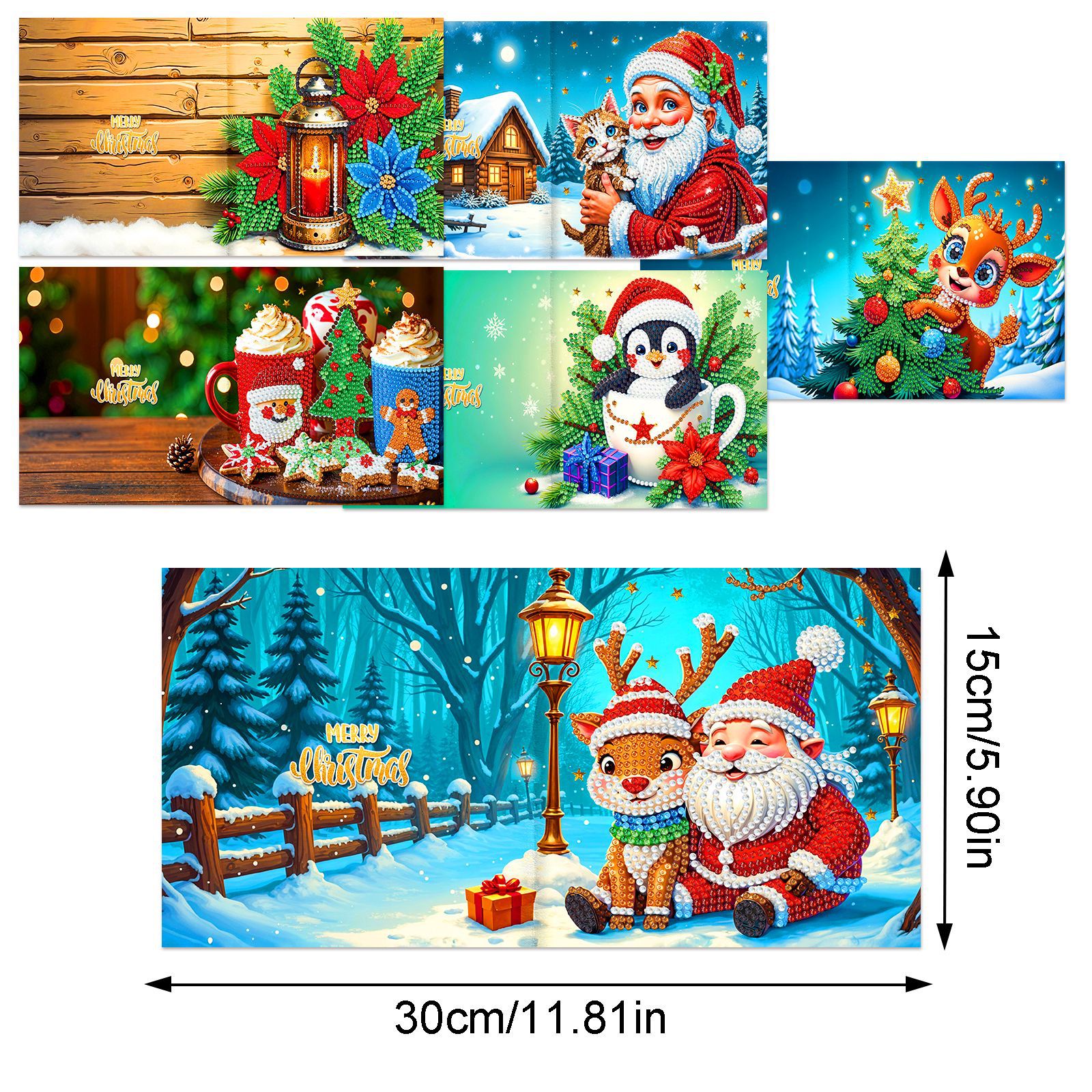 Explosiones transfronterizas de Navidad multiserie de tarjetas de felicitación puntuales hechas a mano 9 conjuntos de sobre de diamante 6 conjuntos de dibujos animados