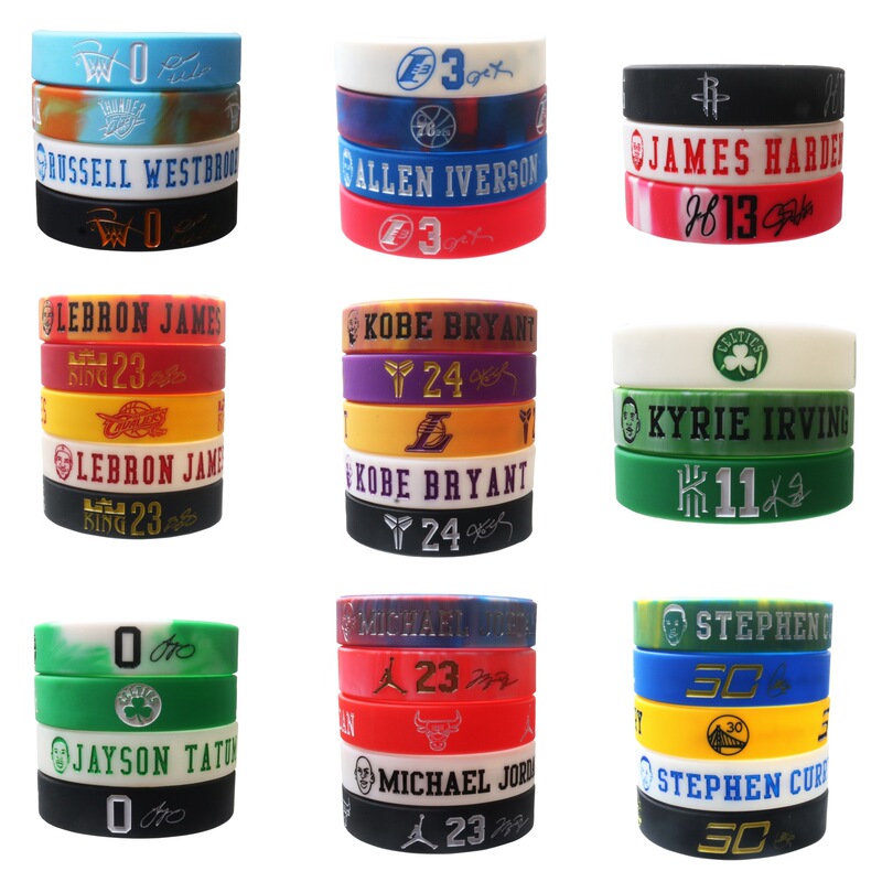 Basketball Silicone Bracelet with Avatar Design, Signed by James, Kobe, and Curry, Wristband Accessory