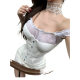 Slight Fat 72 Change/Niche Design Sense Mesh Stitching Strapless Top Women's plus size Rose Skirt Sweet and Spicy Two-Piece Set