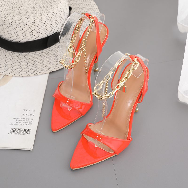Pointed-Toe Stiletto Metal Chain Sandals NSSO68790