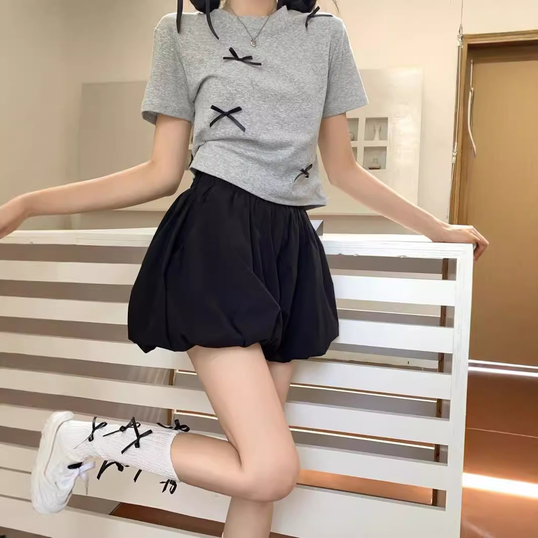 奶气甜豆~小个子花苞蓬蓬短裤女夏季腰a字阔腿裤南瓜裤休闲裤子