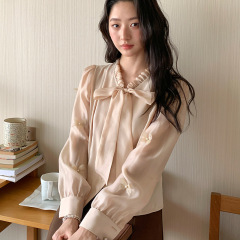 起范 2025早秋新款衬衫女长袖洋气小众飘带雪纺蝴蝶结衬衣F86087