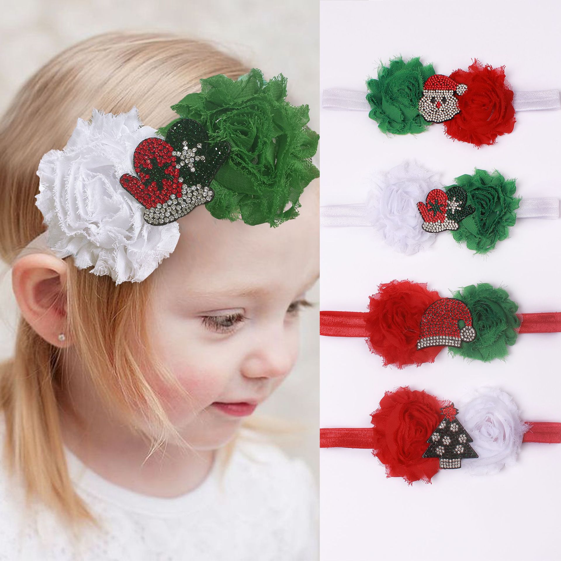 2022 Europe and America New products baby Santa Claus Flower Scarf Christmas festival children Dress up Hairdressing baby Hair band