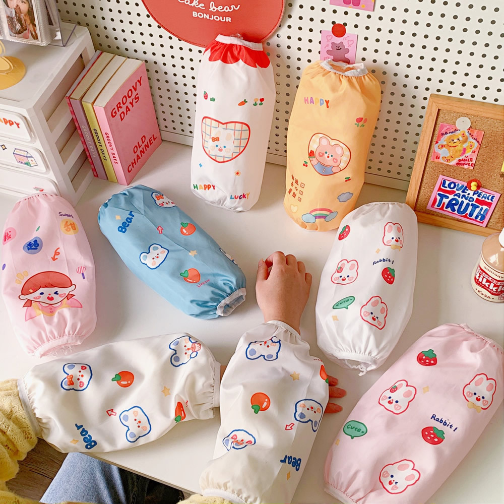 Adorable Fabric Sleeve Covers for Adults, Long-Sleeved, Waterproof and Stain-Resistant, Student and Office Use, Cartoon Cute Bear and Rabbit Design