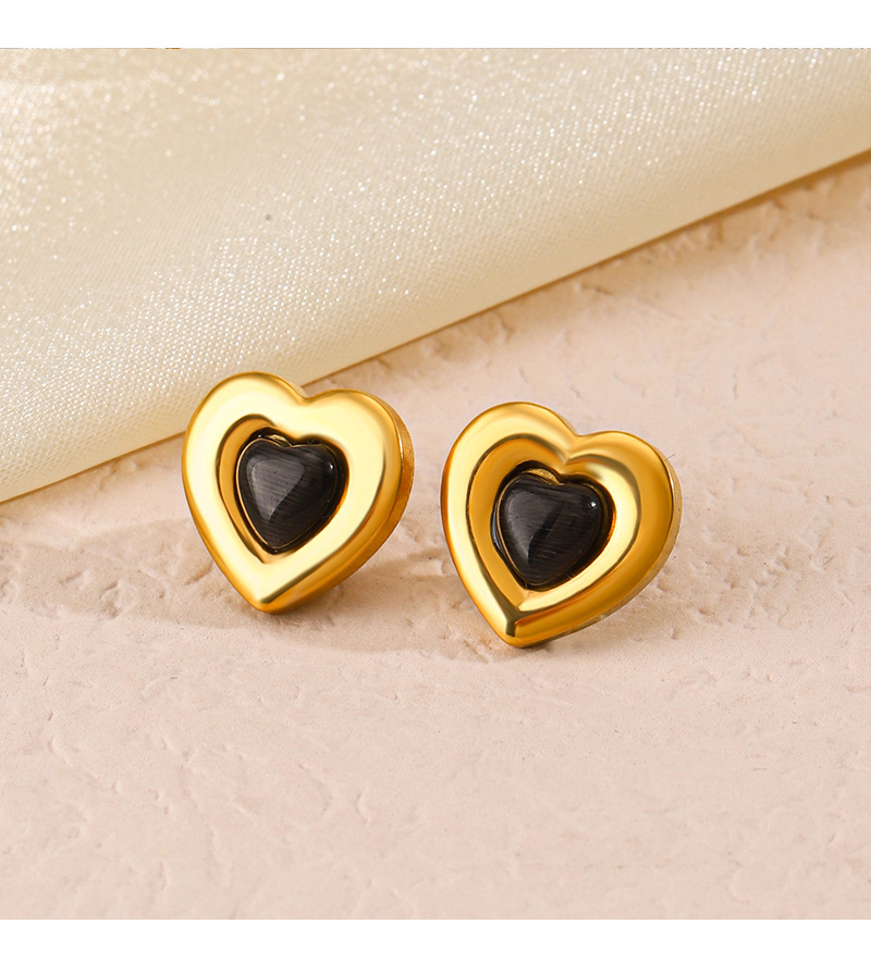 Artificial Gemstones Inlay Material Earrings, Necklace Classification 304 Stainless Steel Chain Material Titanium Steel 18K Gold Plated Lady Plating Inlay Heart Shape Artificial Gemstones Earrings Necklace