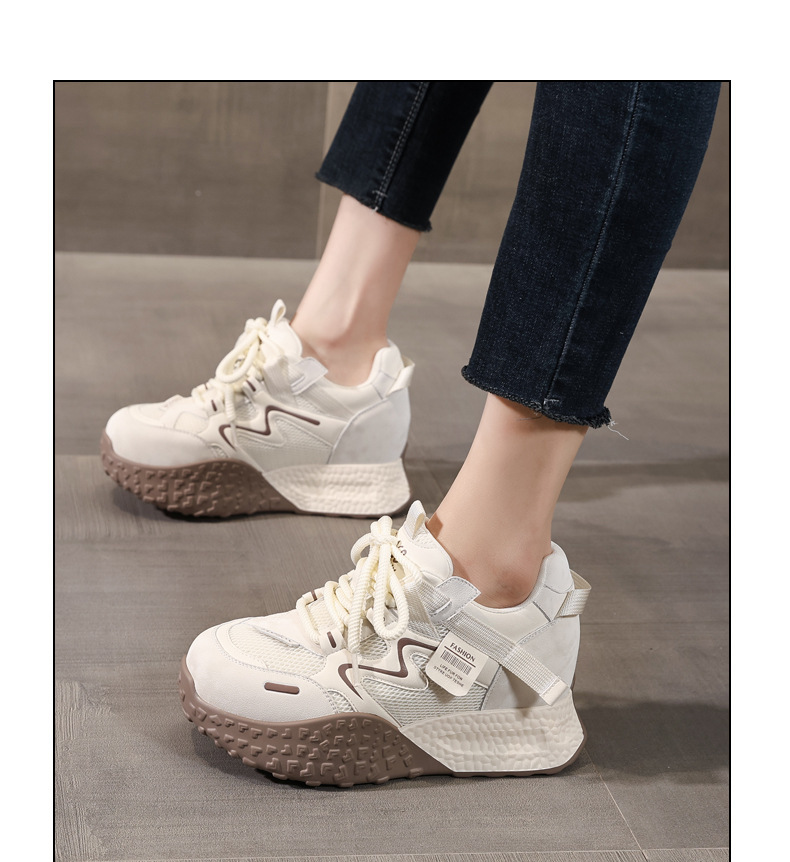 Giày sneaker nữ đế dày tăng chiều cao lưới thoáng khí phong cách thể thao — màu be chi tiết 11