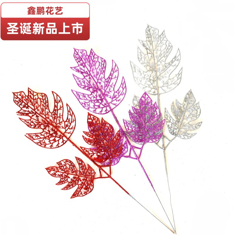 Nuevo cross-border postage ex-mail de Navidad árbol de Navidad especial decoración para el hogar oro en polvo 39cm hojas huecas de tres puntas