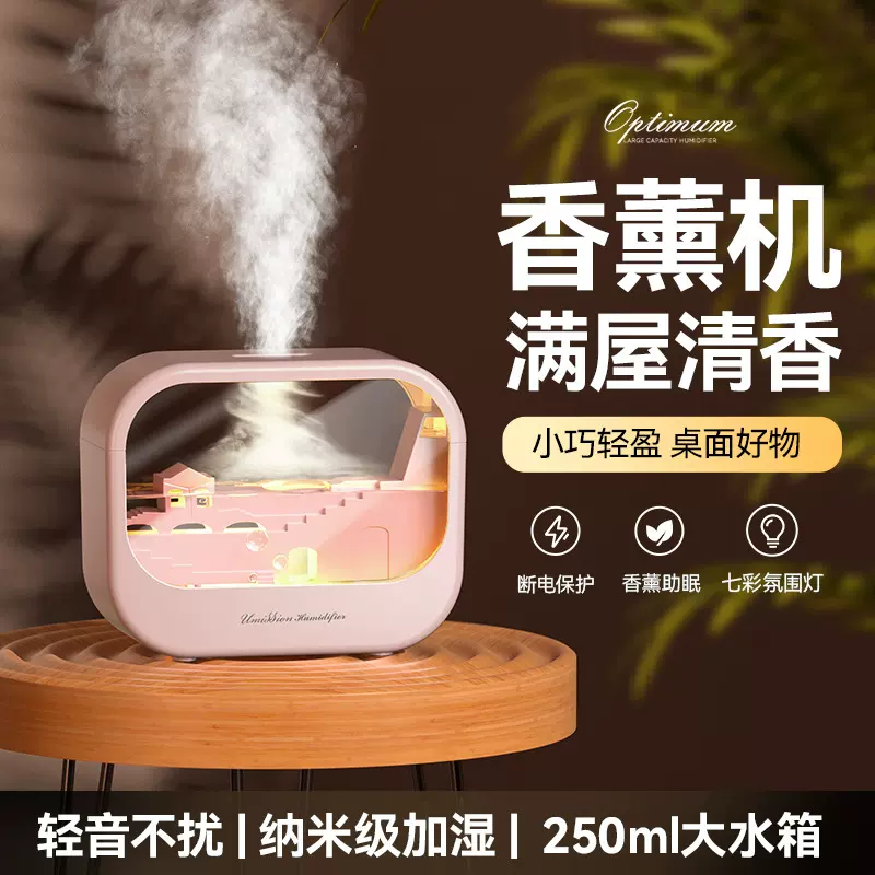 新款跨境微景观香薰加湿器雨滴七彩渐变灯光大容量喷雾精油扩香机