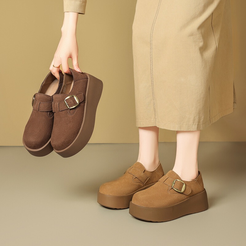 Zhr【Height Increase 6.5Cm】Birkenstock Shoes for Women 2026 Spring Suede Buckle Casual Shoes Slimming Thick-Soled Loafers Zhr【Height Increase 6.5Cm】Birkenstock Shoes for Women 2026 Spring Suede Buckle Casual Shoes Slimming Thick-Soled Loafers
