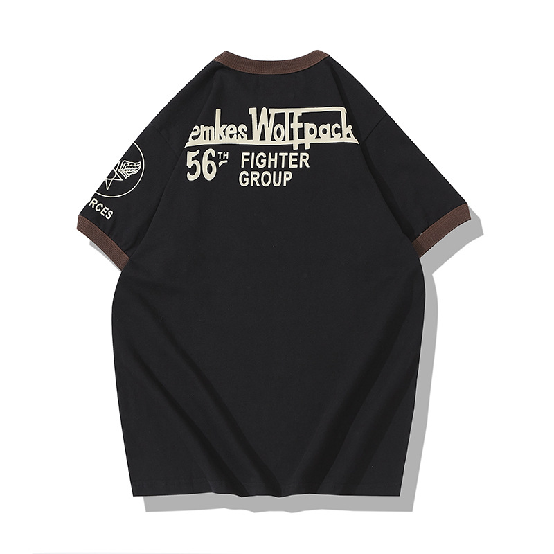 OKONKWO 230G 2021 militar Amica Air Force color a juego de hilo manga corta Camiseta retro sin cuello TEE