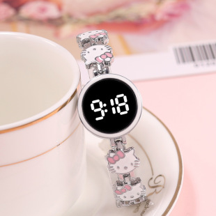 in stock new LED touch screen electronic watch high color value student fashion cute KT cat steel bracelet watch