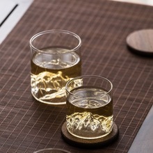 日式富士山高硼硅玻璃杯创意观山杯威士忌酒杯红酒杯家用咖啡杯茶