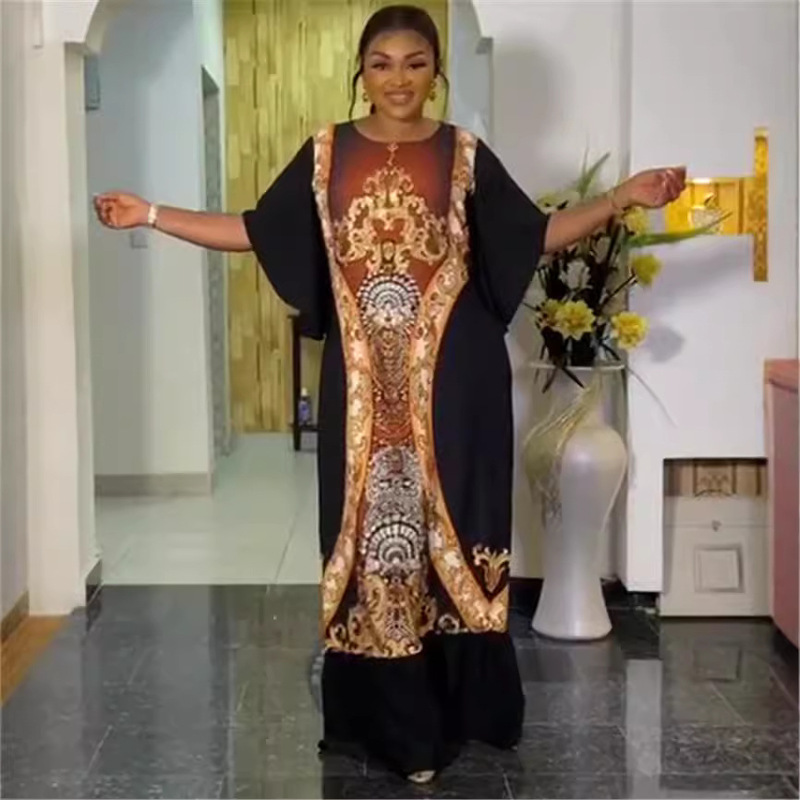 Cross-Border Supply Summer Loose Black Hot Diamond Long Skirt Temperament Commuter Dress Special Price Cross-Border Supply Summer Loose Black Hot Diamond Long Skirt Temperament Commuter Dress Special Price
