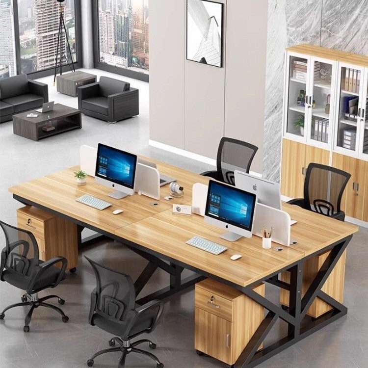 Staff office desk workstation integrated combination computer desk with double partition screens for 4/6/8 person workstations Staff office desk workstation integrated combination computer desk with double partition screens for 4/6/8 person workstations