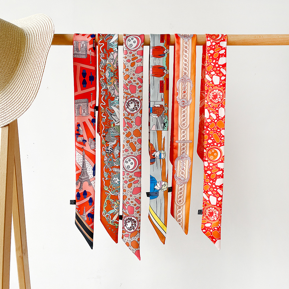 Women's Elegant Retro Printing Bag Satin Silk Scarf display picture 7