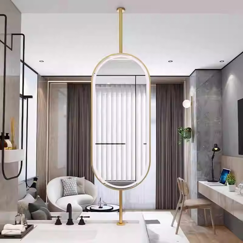 Hotel residencial lujo ligero pluma oval espejo de baño 2025 nuevo espejo colgante del lavabo con productos de lámpara image 3