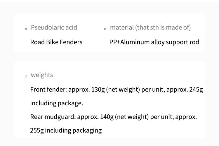 Bicycle fender, road bike front and rear adjustable quick release