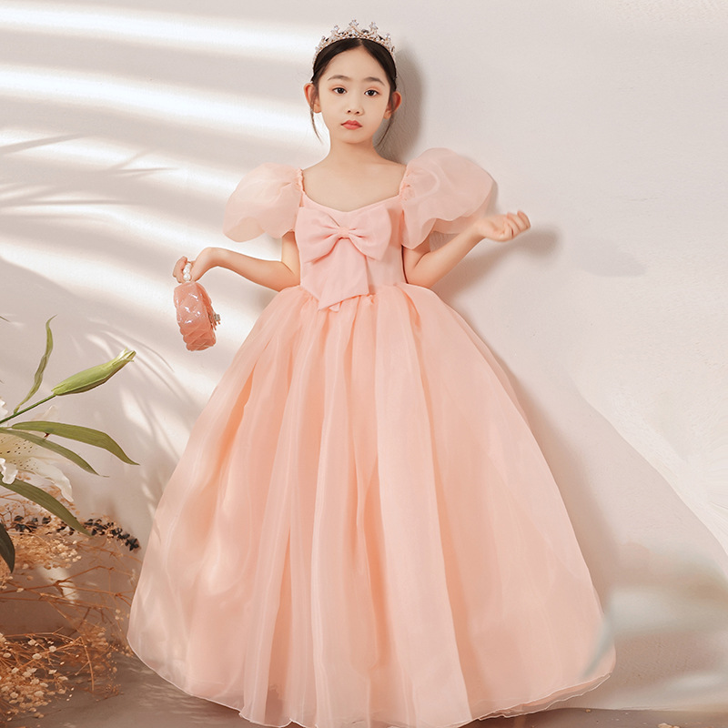 Süßes rosa Blumenmädchenkleid – Prinzessinnen-Tüllkleid für Hochzeiten, Geburtstagsfeiern und Klavierkonzerte (knielang)_voghion.com