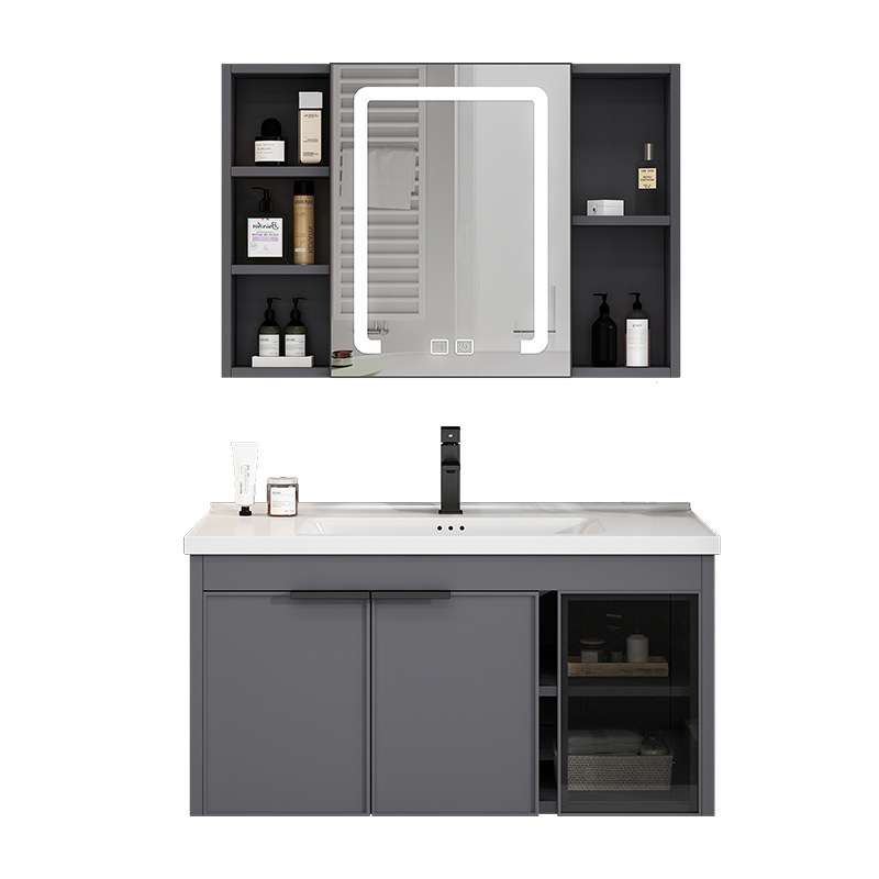 Simple moderno espacio de aleación de aluminio mueble de baño cuarto de baño mesa de lavado pequeño apartamento lavabo cuenca