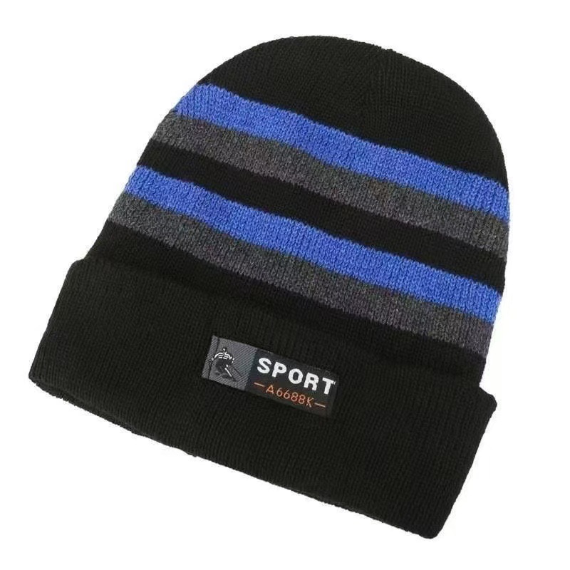 New Style Fashion Trendy Striped Wool Hat Winter Plus Velvet Outdoor Men's Hat Warm Cycling Hat Men_voghion.com
