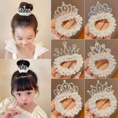 子供の王冠の頭の飾りの王女のひもの韓国の新型の真珠のシュシュの少女は髪の毛の団子の頭の輪ゴムを刺します。