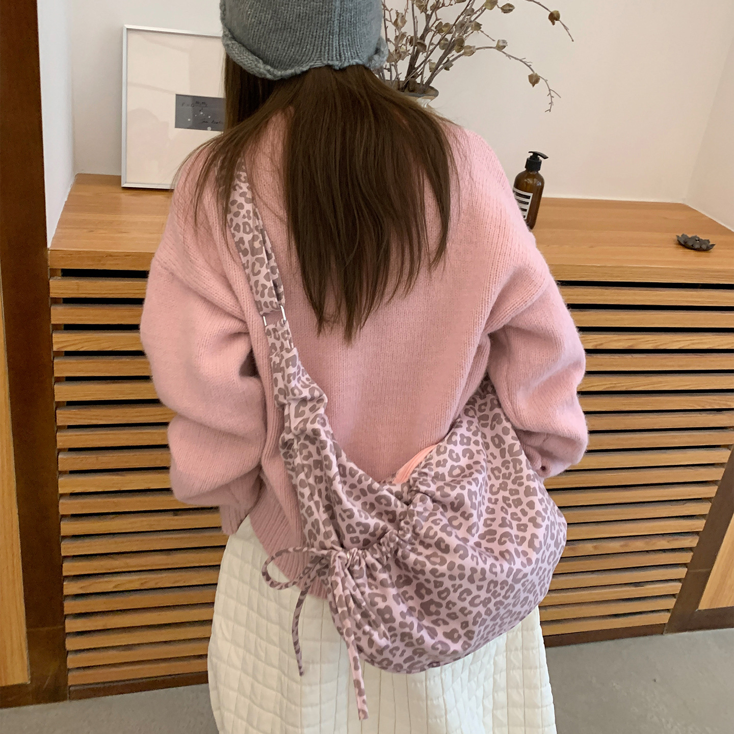 Korean Style Leopard Print Pleated Crossbody Bag For Women - New Autumn/Winter Versatile Hobo Tote Bag, Fashionable Commuter Underarm Bag - Thumbnail 2