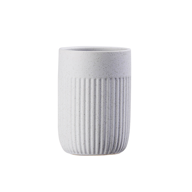Modern Minimalist Ceramic Striped Vertical Pattern Couple's Toothbrush Mouthwash Cup, Bathroom Wash Cup_voghion.com