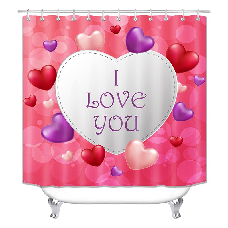 Amazon transfronteriza hogar Día de San Valentín baño decoración Impresión de cuatro piezas conjunto amor atmósfera ducha cortina estera del inodoro