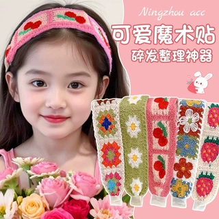 针织碎花刘海贴发箍女2025新款田园风头箍碎发整理魔术贴发卡头饰