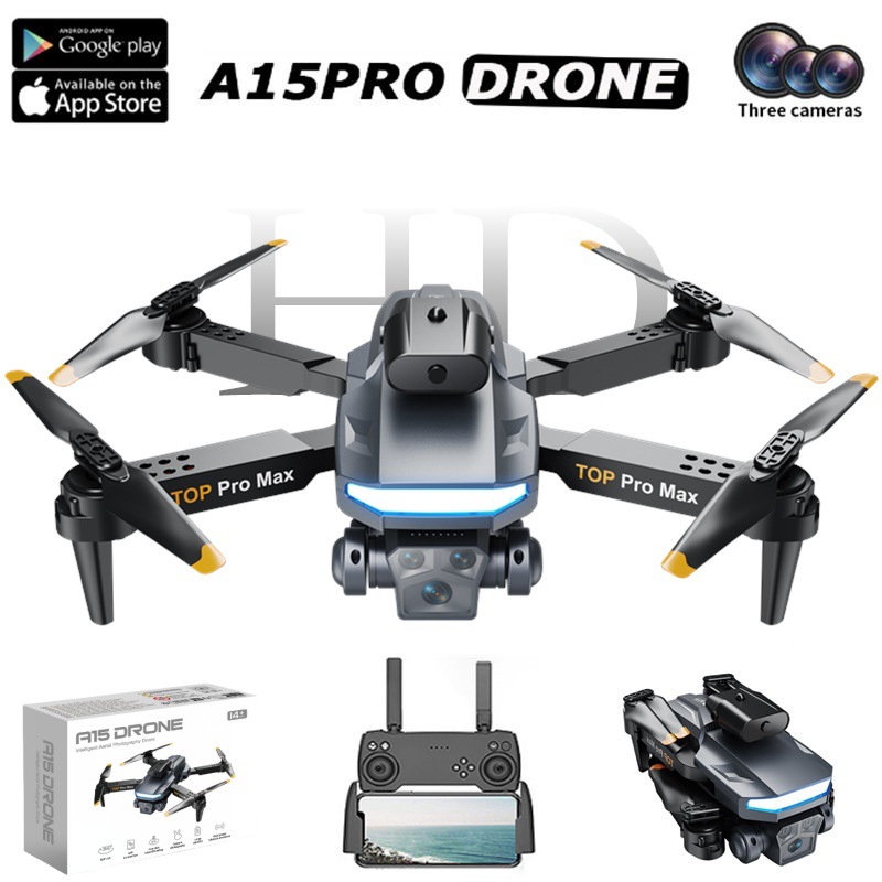 New private model A15Pro UAV three-lens aerial photography folding obstacle avoidance four-axis aircraft remote control aircraft toy