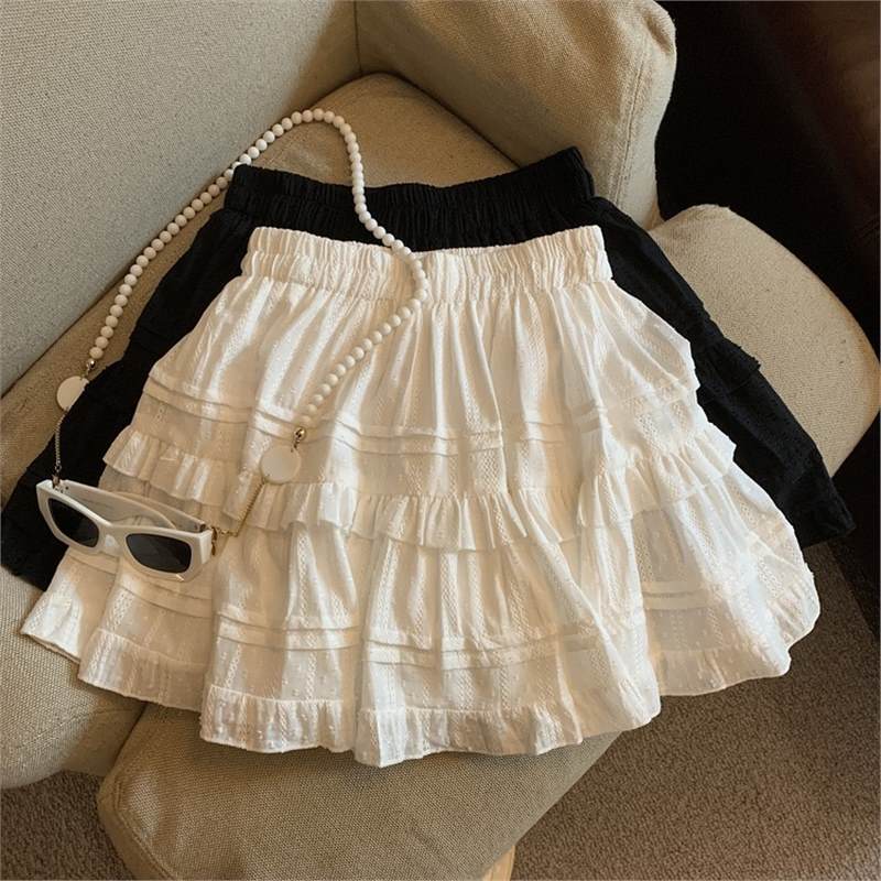 French Style White Skirt Women's Summer New Style Ballet High Waist Puff Cake Skirt Short A- Line Skirt