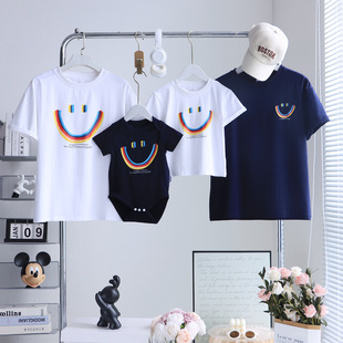 Different Family Clothing 2025 New Style Family of Three or Four Mother-Child Mother-Daughter Short-Sleeved T-Shirts Are Popular in Summer