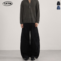 LKTM男装 美式高街侧边大口袋弯刀工装裤男女解构设计感休闲长裤