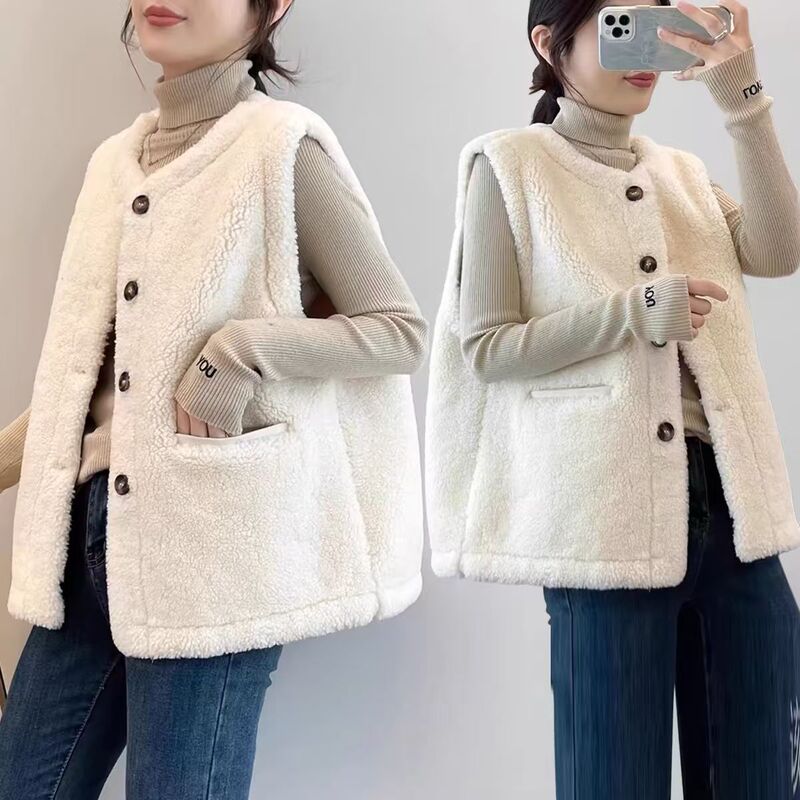 Plus-Size Vest 2025 New Style Chanel-Style Vest Jacket for Women, Lamb Wool, Fluffy, Fleece-Lined, Thickened Waistcoat
