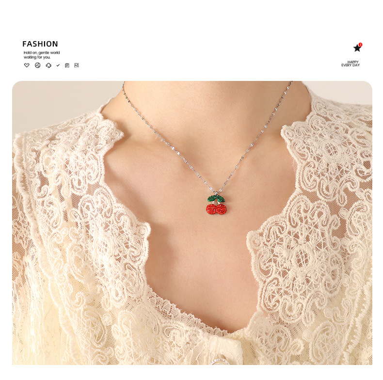 Basic Cherry Titanium Steel Earrings Necklace