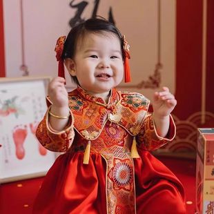 One-year-old dress 2025 new children's dress baby girl Chinese style Tang suit grasping week dress first birthday party