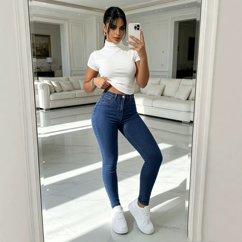 European and American style high-elastic skinny denim pencil pants, high-waisted, butt-lifting, slimming, suitable for daily wear, easy to match with short tops European and American style high-elastic skinny denim pencil pants, high-waisted, butt-lifting, slimming, suitable for daily wear, easy to match with short tops