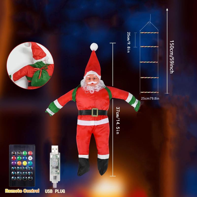 クリスマス装飾サンタクロースはしご灯串幻彩RGB灯串屋外クリスマス装飾階段灯|undefined